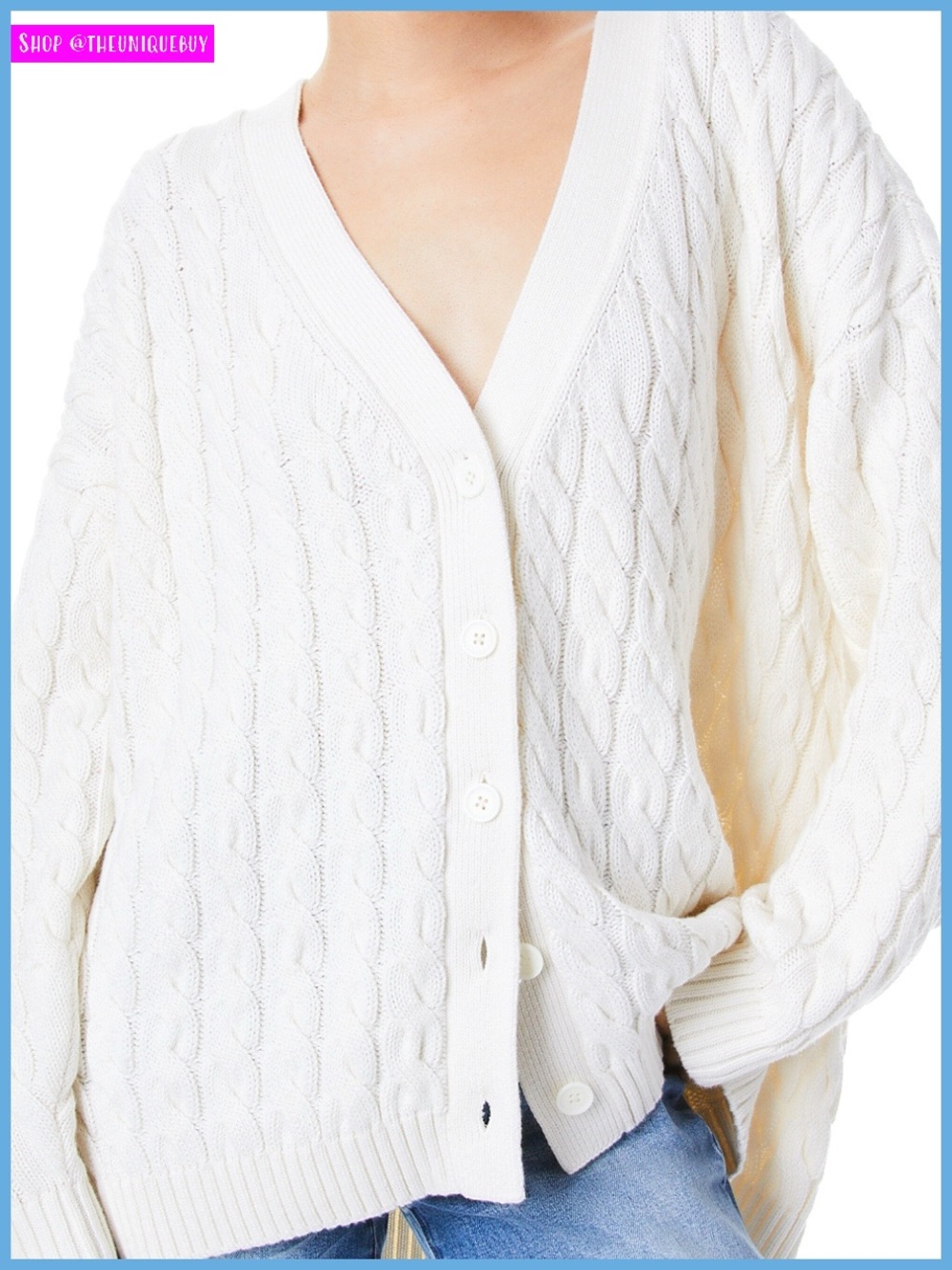 Alice + Olivia Bradford Off White Wool Blend Cable Knit Grandpa Cardigan Sweater